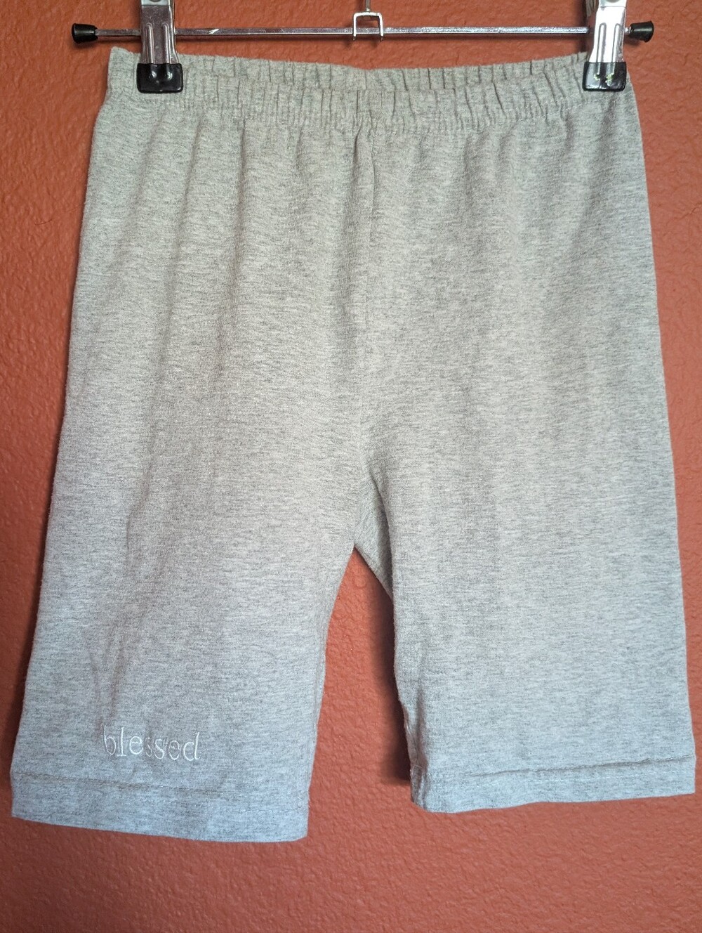 Sisters and Seekers Heather Grey "Blessed" Embroidered Biker Shorts